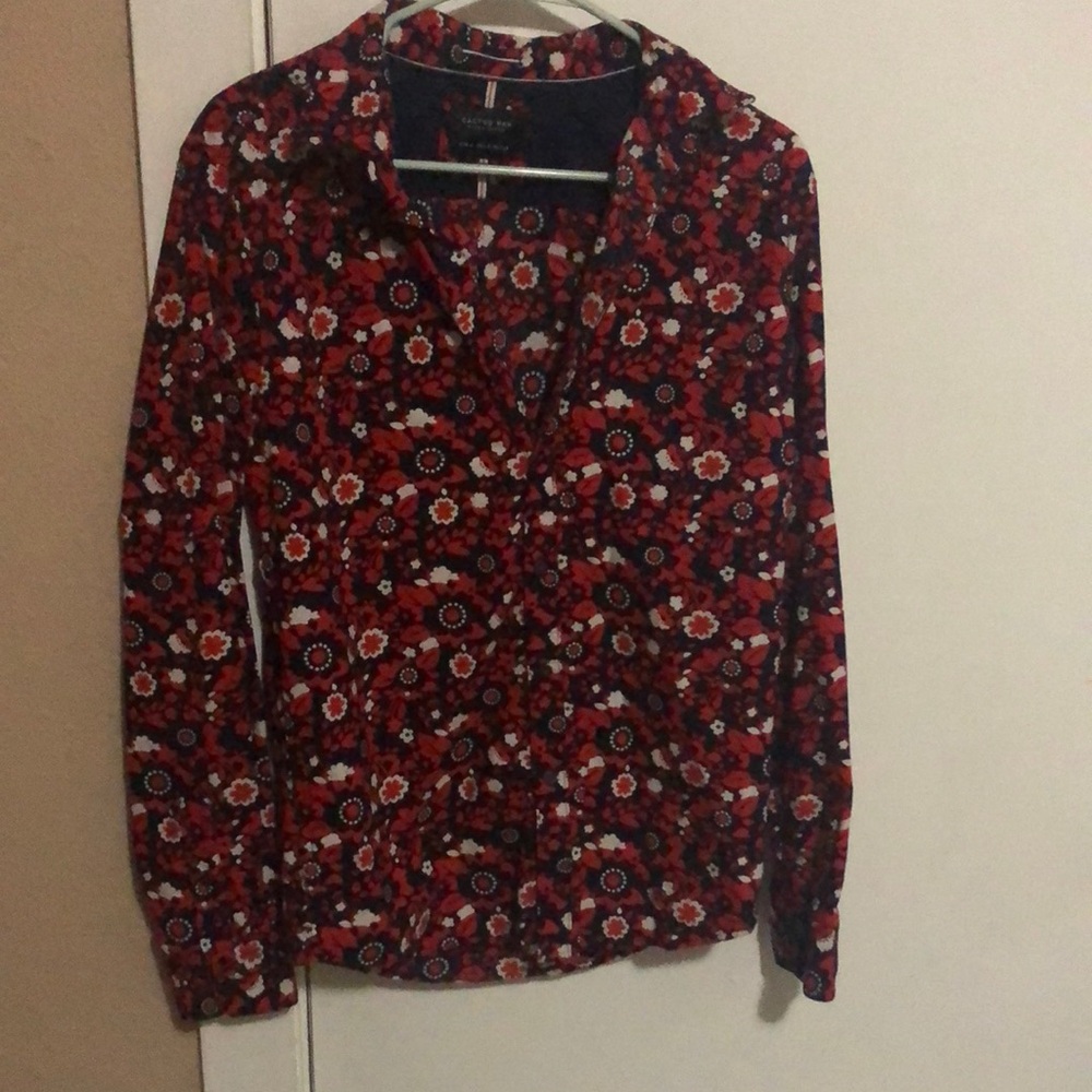 Red Floral Button-Up Shirt